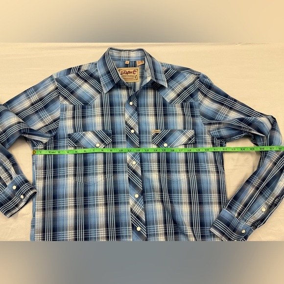 RAFTER C Blue Plaid Pearl Snap Front Western Yoke Long Sleeve Shirt, sz MD - Picture 5 of 8